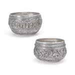 TWO BURMESE SILVER BOWLS, LATE 19TH CENTURY