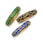 Three Gold and Enamel Bangle-Bracelets
