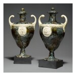 A PAIR OF WEDGWOOD AND BENTLEY CREAMWARE 'PORPHYRY' TWO-HANDLED VASES AND COVERS CIRCA 1780 