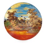 Probably Nguyen Son (20th century), A round dish decorated with landscape | 或為 Nguyen Son (二十世紀）樹林風景圖圓盤