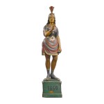 VERY RARE POLYCHROME PAINT-DECORATED CAST ZINC TOBACCONIST 'RISING STAR' TRADE FIGURE, ATTRIBUTED TO WILLIAM DEMUTH (1835-1911), NEW YORK, CIRCA 1874