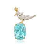 ‘Bird on a Rock’ Aquamarine, Diamond and Pink Sapphire Brooch | 蒂芙尼 Schlumberger 設計 | 'Bird on a Rock' 海藍寶, 鑽石 配 粉紅色剛玉 胸針