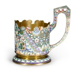 A silver-gilt and shaded enamel tea glass holder, Konstantin Skvortsov, Moscow, 1908-1917