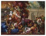 Still Life of Flowers and Fruit Before a Classical Portico