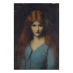 JEAN JACQUES HENNER | HEAD OF A YOUNG GIRL IN A BLUE DRESS 