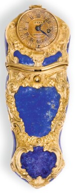 A GOLD AND LAPIS LAZULI ETUI WITH INTEGRATED TIMEPIECE, LONDON, CIRCA 1760