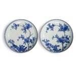A pair of blue and white 'pomegranate' chargers, Qing dynasty, 18th century | 清十八世紀 青花石榴紋大盤一對