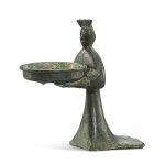 A rare bronze 'kneeling lady' oil lamp, Qin - Han dynasty | 秦至漢 青銅宮女捧燈