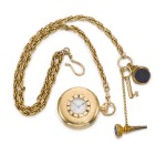 A gold half-hunting cased keyless duplex watch no. 3035, with chain key and seals, C. F. Hancock, London, circa 1874