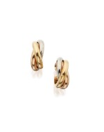 THREE-COLOR GOLD 'TRINITY' EARCLIPS, CARTIER, FRANCE