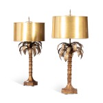 A pair of gilt-metal palm-shaped lamps, modern | Paire de lampes en métal doré en forme de palmier, moderne
