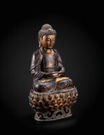 A large parcel-gilt bronze Buddha on a lotus stand Ming dynasty, 17th century | 明十七世紀 局部鎏金銅佛坐像