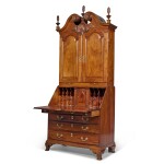 Very Fine and Rare Carved and Figured Mahogany Desk-and-Bookcase, Carving attributed to Samuel Harding (d. 1748), Philadelphia, Pennsylvania, Circa 1755