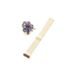 Sapphire, ruby and gold bracelet/brooch, circa 1940