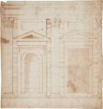 Recto: A design for two architectural niches Verso: A woman riding a satyr with a bacchanal with putti below
