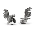 A Pair of English Silver Roosters, Edward Barnard & Sons Ltd,  London, 1965