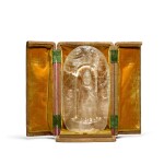 A carved rock crystal 'Buddha in a grotto' group, fitted case circa 1900 | 約1900年代 水晶佛像