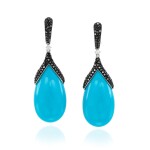 Pair of turquoise and black diamond earrings