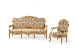 A Louis XV style gilt wood sofa and armchair 