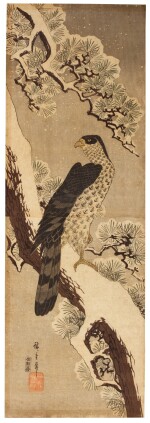 UTAGAWA HIROSHIGE (1797-1858) FALCON ON SNOW-DASHED COVERED PINE, EDO PERIOD (19TH CENTURY)