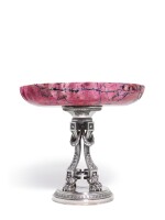 A LARGE FABERGÉ SILVER-MOUNTED RHODONITE TAZZA, MOSCOW, 1908-1917
