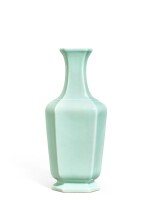 A fine and rare celadon-glazed hexagonal vase, Seal mark and period of Qianlong | 清乾隆 粉青釉六方尊 《大清乾隆年製》款