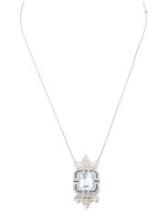 Aquamarine, diamond and enamel necklace