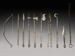 An assortment of steel implements with a box and chain, Himalayan region, 19th century