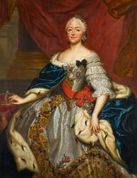 Portrait of Maria Antonia Walpurgis Symphorosa von Bayern, Princess of Saxony (1724-80), three-quarter-length, holding a crown and before a draped curtain