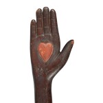 VERY RARE ODD FELLOWS CARVED AND PAINTED CEREMONIAL HEART-IN-HAND STAFF, FLORIDA, CIRCA 1890