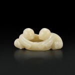 A white and russet jade 'boy and drum' group, Ming dynasty |  明 白玉擊鼓童子