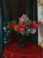 Bouquet on Red Tablecloth