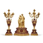 A Louis XVI Style Gilt Bronze and Rouge Griotte Marble Garniture, Dated 1867