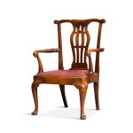 A George II provincial ash and walnut open armchair, mid 18th century