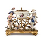 A PAIR OF MEISSEN FIGURES OF GARDENERS AND A BOWL MOUNTED IN GILT-BRONZE AS A POT POURRI, THE PORCELAIN, MID-18TH CENTURY, THE MOUNTS, PROBABLY 19TH CENTURY