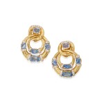 Pair of Gold, Sapphire and Diamond Earclips