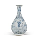 A blue and white 'figural' vase, Yuhuchunping, Yuan dynasty | 元 青花人物故事圖玉壺春瓶