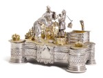 An Impressive parcel-gilt silver figural inkwell, Ivan Khlebnikov, Moscow, 1875