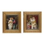  A PAIR OF BERLIN (K.P.M) PORCELAIN RECTANGULAR PLAQUES, 'THE PROPOSAL' AND 'THE BRIDAL PARTY' LATE 19TH CENTURY 