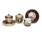 A SEVRES SUGAR-BOWL AND COVER, A CUP AND SAUCER AND A CUP, COVER AND STAND, VARIOUS DATES 18TH CENTURY