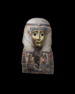 An Egyptian Polychrome and Gilt Cartonnage Mummy Mask, late Ptolemaic Period, circa 100-30 B.C.