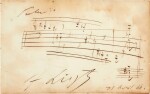 F. Liszt, autograph musical albumleaf, comprising a "Preludio", signed and dated 25 April 1844