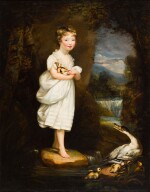 JAMES NORTHCOTE R.A. |  PORTRAIT OF CHARLOTTE LEYCESTER, FULL-LENGTH, WEARING A WHITE DRESS AND HOLDING A DUCKLING