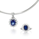 SAPPHIRE AND DIAMOND PENDANT NECKLACE AND RING