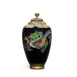 A cloisonné enamel covered vase with dragons | Signed on a silver tablet Kyoto Shibata | Meiji period, late 19th century