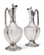 A PAIR OF FRENCH SILVER-MOUNTED CUT-GLASS CLARET JUGS, LOUIS COIGNET, PARIS, CIRCA 1890