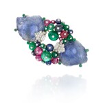 Sapphire, emerald, ruby and diamond Tutti Frutti brooch/pendant (Spilla/pendente con zaffiri, smeraldi, rubini e diamanti, Tutti Frutti)