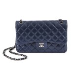 Navy Quilted Lambskin Jumbo Classic Double Flap Bag Silver Hardware, 2013-2014