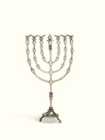 A MINIATURE SILVER-GILT MODEL OF THE TEMPLE MENORAH, PRESENTED TO YOUNG DAVID SOLOMON SASSOON BY THE BEN ISH HAI, 19TH CENTURY