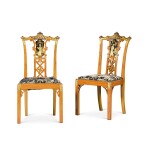 A pair of English gilt and black japanned satinwood side chairs, circa 1920-30, attributed to S. Hille & Co